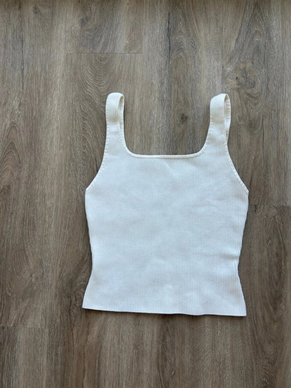 Babaton White Ribbed Square Neck Tank Top